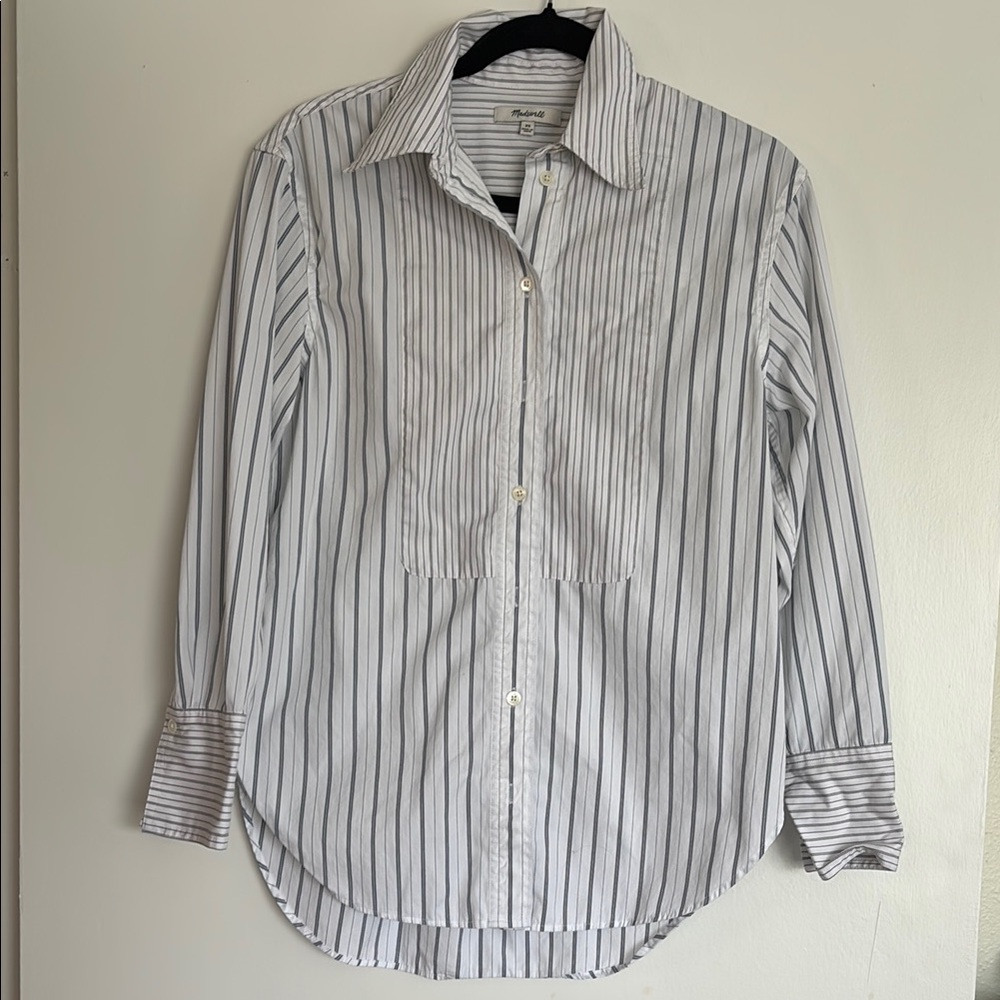 Madewell Black and White Striped Button Down Shirt